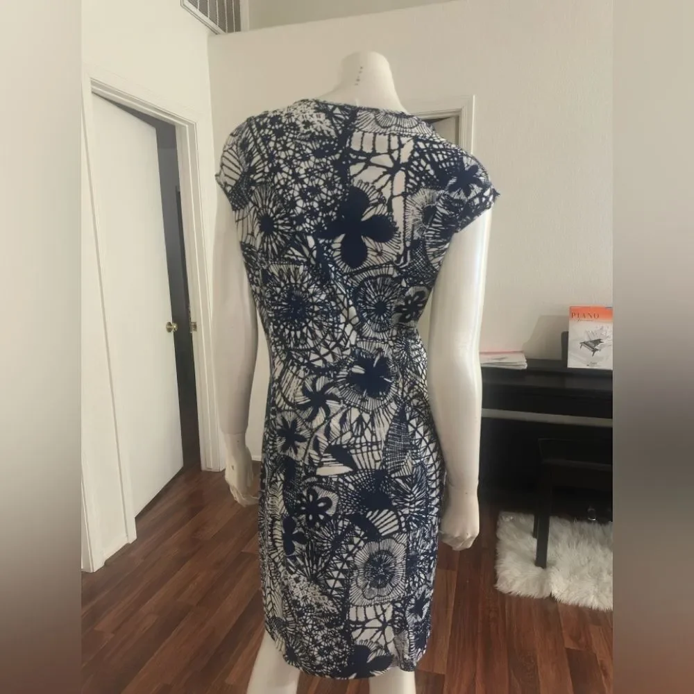TORY BURCH Blue Baltic Sea Dream Catcher Dress MED Cap Sleeve V Neck Casua
